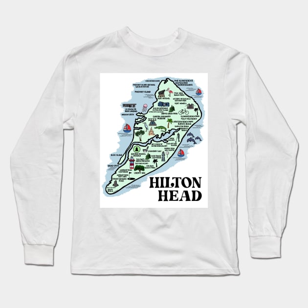 Hilton Head Map Long Sleeve T-Shirt by fiberandgloss